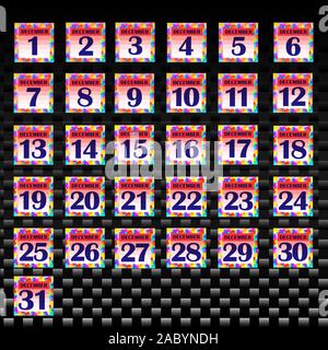 Ensemble de boutons avec des dates de calendrier pour le mois de décembre. Pour la planification des journées importantes. Des bannières pour les jours fériés et les jours spéciaux. L'illustration. Banque D'Images