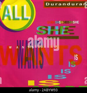 Duran Duran - Tout ce qu'elle veut, c'est vinyle vintage - couverture de l'album Banque D'Images