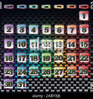 Ensemble de boutons avec des dates de calendrier pour le mois de décembre. Pour la planification des journées importantes. Des bannières pour les jours fériés et les jours spéciaux. Vector illustration colorée en langue russe. Illustration de Vecteur