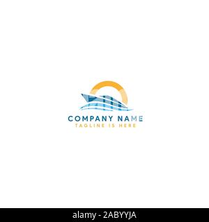 Bateau ou yacht logo. Location des icônes avec vagues et soleil sur un fond blanc. Le modèle pour le logo du club nautique ou la voile. Vector illustration Banque D'Images