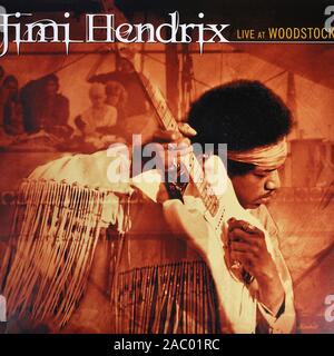 JIMI HENDRIX Live at Woodstock - couverture de l'album vinyle vintage Banque D'Images