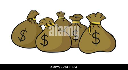 Hand drawn vector illustration de sacs d'argent en dollars. Illustration de Vecteur