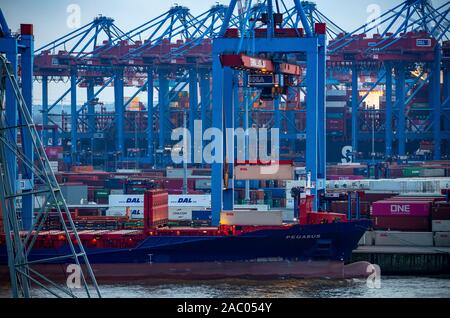 Hambourg, port, Elbe, grues en Container Terminal Burchardkai, Banque D'Images