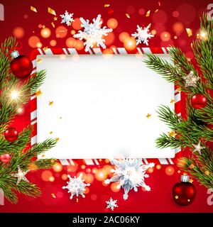 Modèle rouge avec des branches d'arbre de Noël Illustration de Vecteur