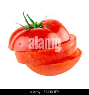 Tranches de tomate dans une pile isolated on white Banque D'Images