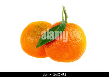 Deux fruits orange mandarin isolated on white Banque D'Images