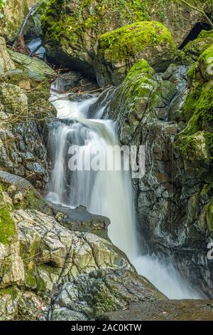 Le Sychryd Falls sur la rivière (Afon) Sychryd en haut de la vallée de Neath en cascade, pays Galles du sud Banque D'Images