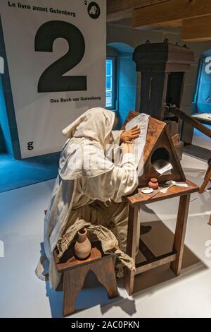 Suisse, Fribourg, Musée Musée Gutenberg, de l'intérieur la pièce, scribe Banque D'Images