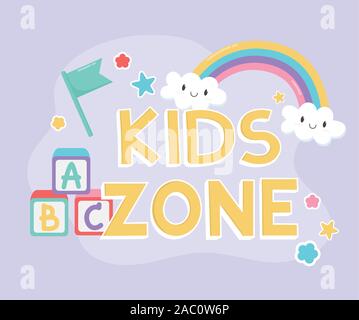 Zone pour les enfants, l'alphabet des nuages arc-en-ciel du drapeau blocs cartoon vector illustration Illustration de Vecteur
