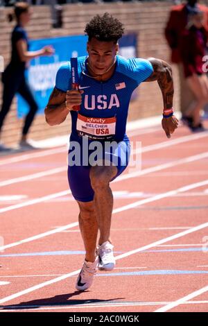 Chris Belcher (USA) en concurrence USA vs le monde Hommes 4x100m au relais 2019 Penn . Banque D'Images