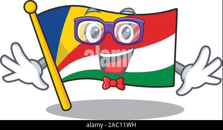 Geek super drôle seychelles drapeau smart mascot cartoon style Illustration de Vecteur