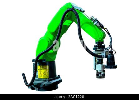 Bras de robot isolés pour l'industrie machine fabrication opération sur fond blanc. Banque D'Images
