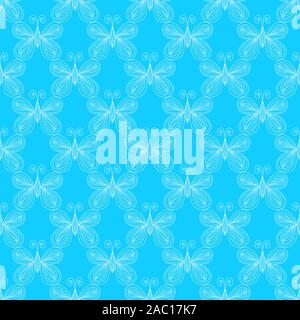 Modèle logique de papillons isolé sur fond bleu. Hand drawn vector illustration. Contour. Illustration de Vecteur