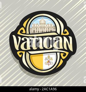 Logo Vector pour Cité du Vatican, aimant frigo avec drapeau et emblème de vatican, pinceau original typeface pour mot symbole et du vatican - Saint Peter's Basil Illustration de Vecteur