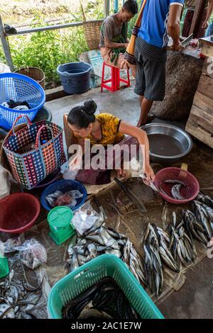 Marché hebdomadaire traditionnel sur le lac Inle au Myanmar Banque D'Images