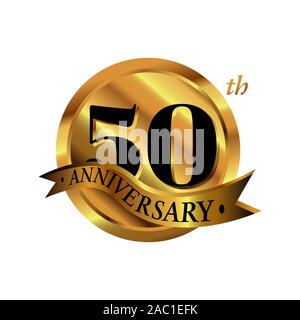 50e anniversaire logo vector illustration. 50 ans anniversaire doré avec logo nombre et ruban. fivety ans événement Célébration Illustration de Vecteur