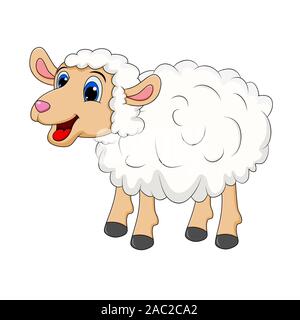 Les moutons Cartoon Mascot Character Comité Permanent pour la ferme concept. heureux d'agneau blanc vecteur isolé sur fond blanc Illustration de Vecteur