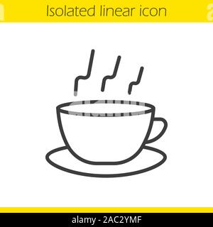 Tasse chaude icône linéaire. Tasse de fine ligne illustration. La vapeur chaude tasse de café sur la plaque symbole de contour. Dessin vectoriel aperçu isolés Illustration de Vecteur