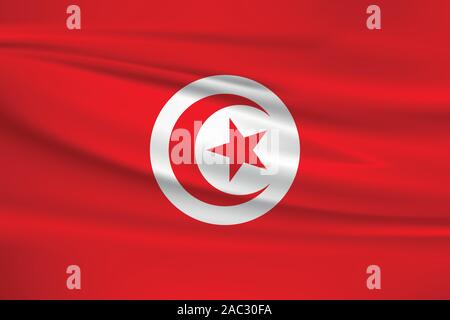 En agitant le drapeau de la Tunisie, couleurs officielles et le ratio exact. Tunisie drapeau national. Vector illustration. Illustration de Vecteur