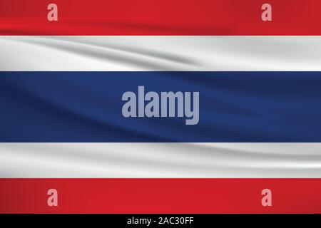 En agitant le drapeau de la Thaïlande, couleurs officielles et le ratio exact. Thaïlande drapeau national. Vector illustration. Illustration de Vecteur
