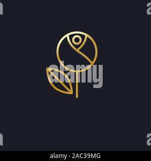 Logo fleurs, gold line signe minimal gradient pour hotel, spa, salon de beauté, vector illustration Illustration de Vecteur