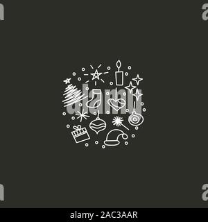 Ensemble d'éléments de noël dessiné à la main, vector collection Noël, cadeau, arbre, Flocon, vector design Illustration de Vecteur