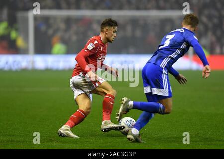 Nottingham, Royaume-Uni. 30Th Nov, 2019. Trésorerie Matty (11) La forêt de Nottingham au cours de la Sky Bet Championship match entre Nottingham Forest et Cardiff City à la masse de la ville de Nottingham, le samedi 30 novembre 2019. (Crédit : Jon Hobley | MI News) photographie peut uniquement être utilisé pour les journaux et/ou magazines fins éditoriales, licence requise pour l'usage commercial Crédit : MI News & Sport /Alamy Live News Crédit : MI News & Sport /Alamy Live News Banque D'Images