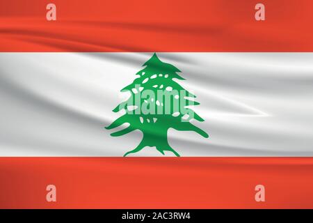 En agitant le Liban drapeau, couleurs officielles et le ratio exact. Liban drapeau national. Vector illustration. Illustration de Vecteur