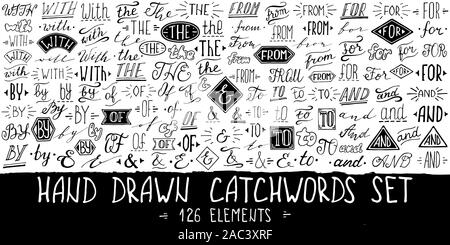 Mots clés et grands. jeu les esperluettes Collection de mots clés à la main pour votre conception. Calligraphie manuscrite moderne et de lettrage. Vector illustration. Illustration de Vecteur