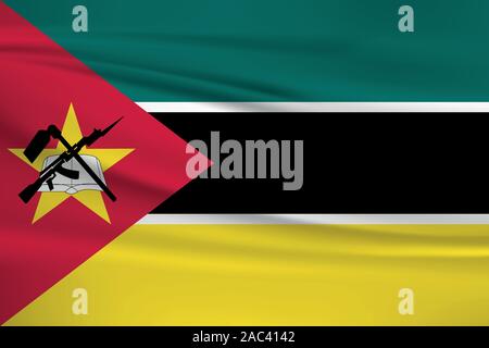 Brandissant le drapeau du Mozambique, couleurs officielles et le ratio exact. Mozambique drapeau national. Vector illustration. Illustration de Vecteur