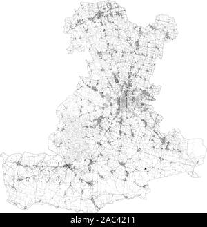 Carte Satellite de la province de Padoue, villes et routes, bâtiments et routes des environs. Veneto, Italie. La carte des routes, ring road Illustration de Vecteur