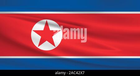 En agitant le drapeau de la Corée du Nord, couleurs officielles et le ratio exact. La Corée du Nord drapeau national. Vector illustration. Illustration de Vecteur