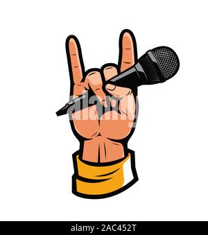 Main avec microphone. Musique, symbole de concert. Illustration vectorielle Illustration de Vecteur