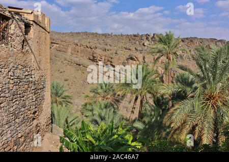 Vue panoramique à partir de Misfah old house in Misfat al Abriyeen II Banque D'Images