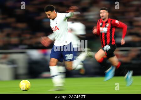 Le milieu de terrain de Tottenham au cours de l'Alli Dele Barclays Premier League match entre Tottenham Hotspur et Bournemouth au Tottenham Hotspur Stadium, Londres, Angleterre. Le 30 novembre 2019. (Photo par AFS/Espa-Images) Banque D'Images