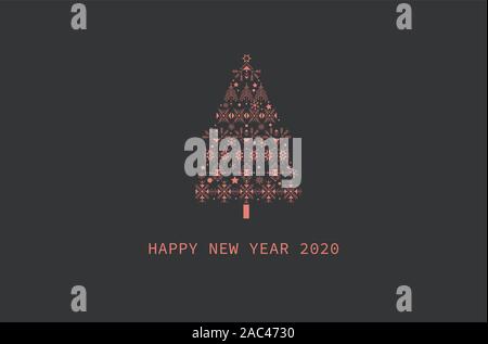 Heureux Nouvel an 2020 Carte de Noël avec masque . Joyeux Noël bannière dans un style moderne et épuré avec texte plat Illustration de Vecteur
