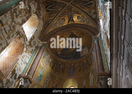 Chapelle Palatine (Chapelle Palatine). Intérieur avec des mosaïques. Palerme, Sicile, Italie Banque D'Images