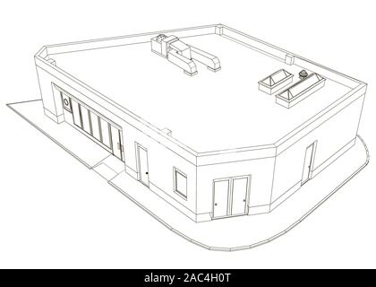 Le contour de l'immeuble à partir de lignes noires isolé sur un fond blanc. Vue isométrique. Vector illustration. Illustration de Vecteur