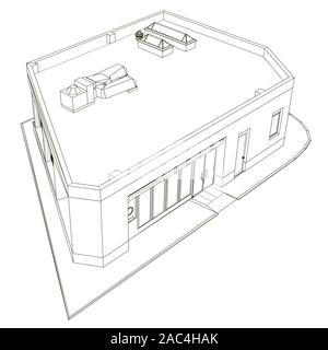 Le contour de l'immeuble à partir de lignes noires isolé sur un fond blanc. Vue isométrique. Vector illustration. Illustration de Vecteur