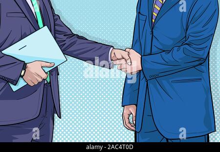 2 hommes d'affaires canadiens se serrent la main vecteur Illustration sur le pop art style bd Abstract background dots Illustration de Vecteur