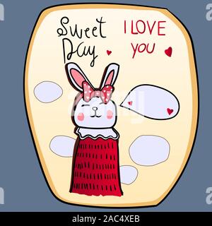 Carte de souhaits lapin lapin cartoon Tirage carte de souhaits St-valentin vecteur Illustration sur art style bande dessinée Illustration de Vecteur