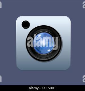 Objectif de l'appareil photo numérique Illustration icône vecteur sur fond coloré de style dessins animés Illustration de Vecteur