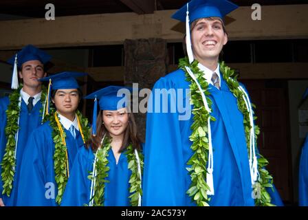 L'obtention du diplôme de l'Académie de la région du Pacifique, maintenant une école privée fermée, à Honolulu, sur l'île de O'ahu. Banque D'Images