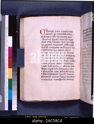 Part 3, avec initiales énumérées dans de Ricci, Seymour, recensement des manuscrits du Moyen Âge et de la Renaissance dans les États-Unis et le Canada. New York. N.Y. : H.W. Wilson, 1935 ; et garanti, New York, N.Y. : Bibliographical Society of America, 1962. Actionnariat : donnée par A. W. Parker. De Ricci, supplément, 330. Tableau par M. G.B. Guest. Remarque dans le manuscrit. Le dernier folio, f. 67, est la moitié d'une feuille d'un manuscrit de musique ; l'autre moitié fonctionne comme l'arrière. pastedown. Annuaire de services a 18-19 lignes par page, a décidé en toute lumière stylo, mots clés visibles. Quire quire : une structure avec un folio (p Banque D'Images