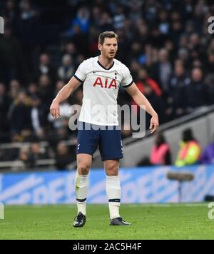 Jan Vertonghen de Spurs lors du match de Premier League entre Tottenham Hotspur et l'AFC Bournemouth au Tottenham Hotspur Stadium Londres, Royaume-Uni - 30 novembre 2019 photo Simon Dack / Telephoto Images. Usage éditorial uniquement. Pas de merchandising. Pour les images de football des restrictions FA et Premier League s'appliquent inc. Aucune utilisation Internet/mobile sans licence FAPL - pour plus de détails contacter football Dataco Banque D'Images