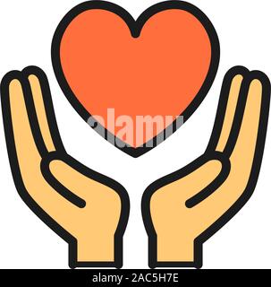 Mains tiennent coeur, charité, don, valentine 24 télévision l'icône de couleur. Illustration de Vecteur
