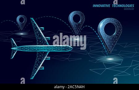 Emplacement du point de vue 3D Symbole de l'avion. Livraison dans le monde entier polygonale icône réaliste planète. Voyage direction achats en ligne la position de l'adresse de la ville Illustration de Vecteur