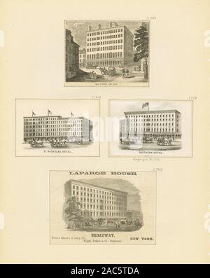 L'hôtel Holt, New York ; Hotel Saint Nicolas, le sud de l'hôtel ; Hôtel de LaFarge Titre Calendrier de collecte d'Emmet. EM11749 ; Holt's Hotel, New York ; Hotel Saint Nicolas, le sud de l'hôtel ; Hôtel LaFarge Banque D'Images