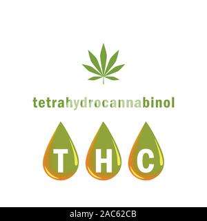 Huile thc tétrahydrocannabinol et chute des feuilles de cannabis illustration vecteur EPS10 Illustration de Vecteur