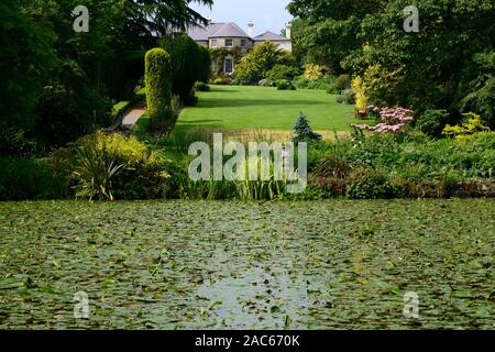 Altamont Gardens Corona,maison,Nord,lac, étang,eau,limousin,jardin,jardin,trail sentier jardin Carlow Floral,RM Banque D'Images